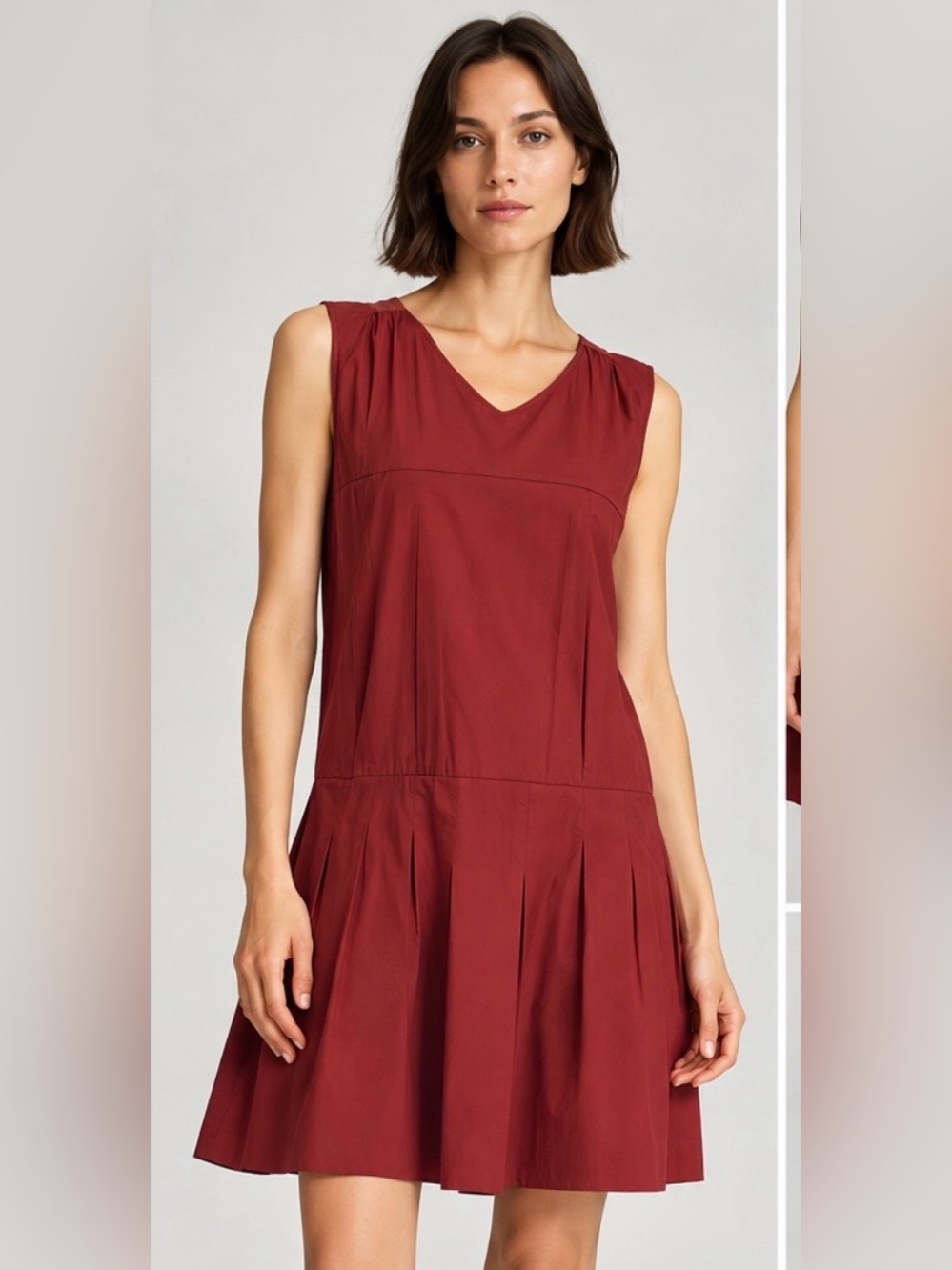 Marni Burgundy Red Sleeveless Pleated Drop Waist Dress IT 42